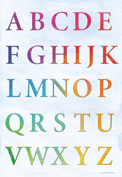 Colorful Alphabet Wall Poster with full-color letters on a rolled, tear-resistant polypropylene material.