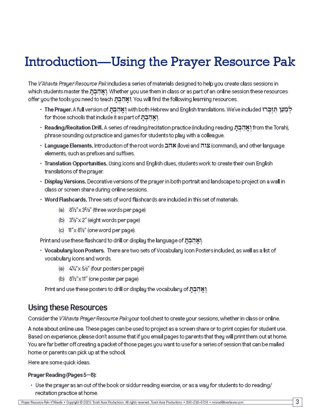 Prayer Resource Pack: V'Ahavta
