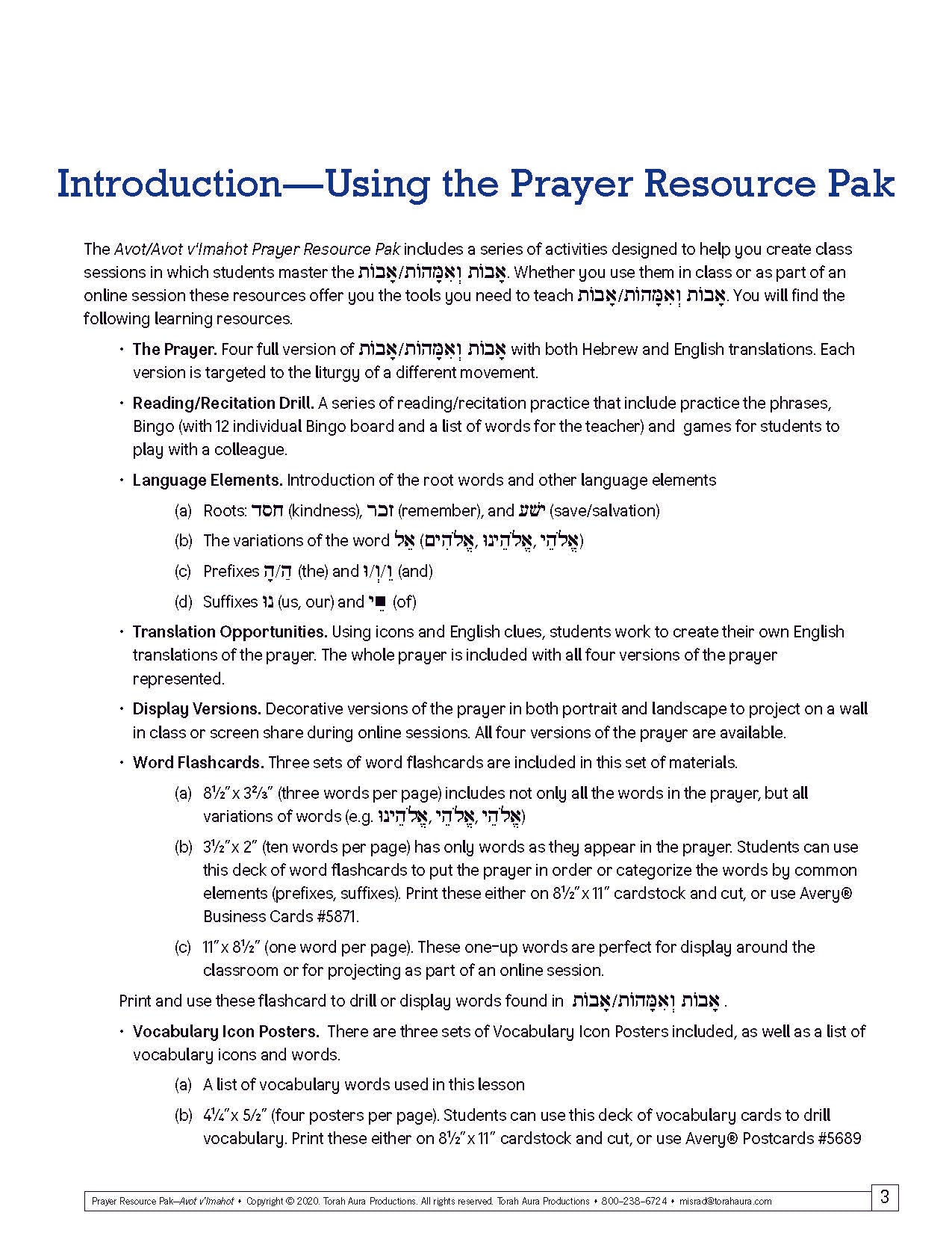 Prayer Resource Pack: Avot V'imahot