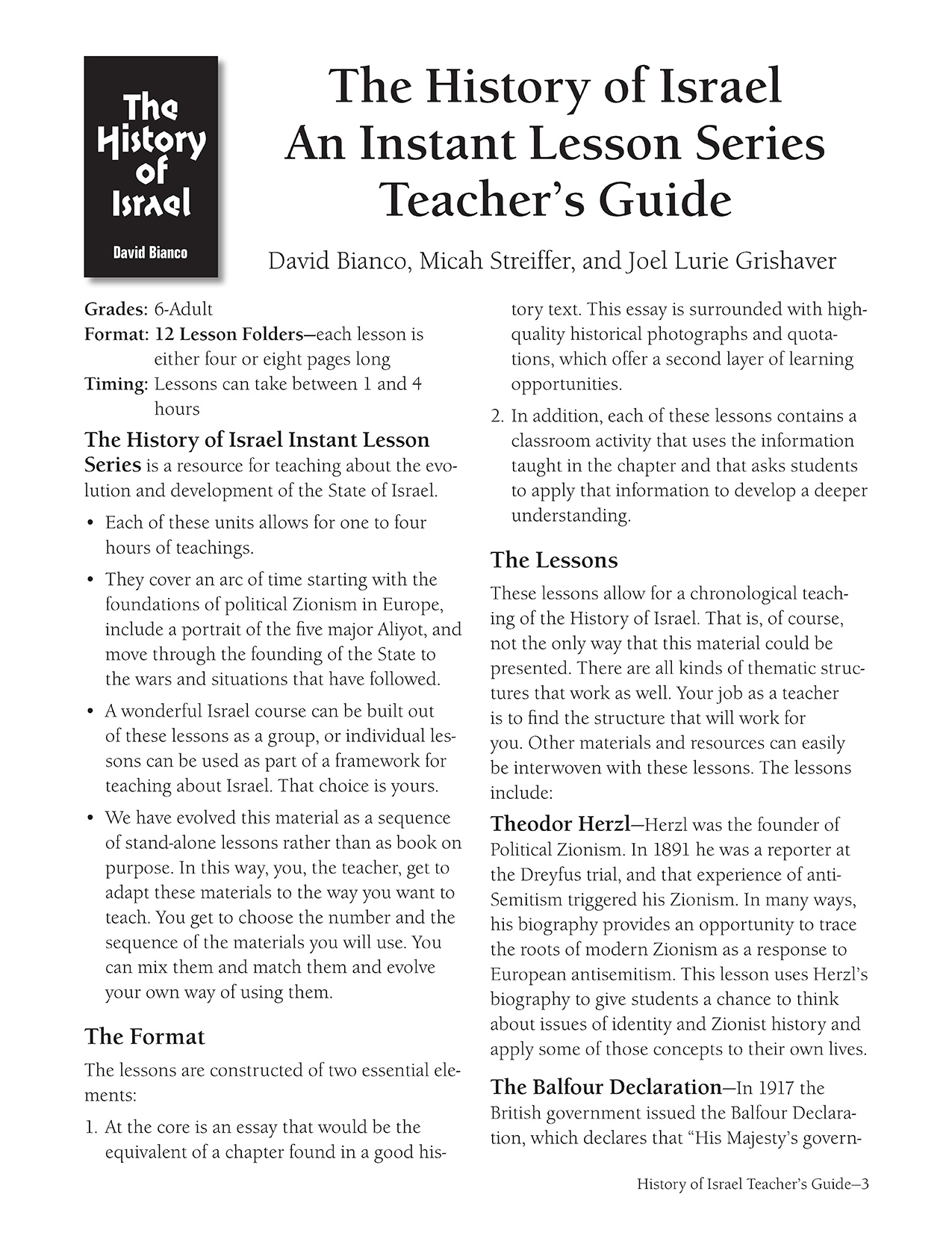 History of Israel: Teacher's Guide