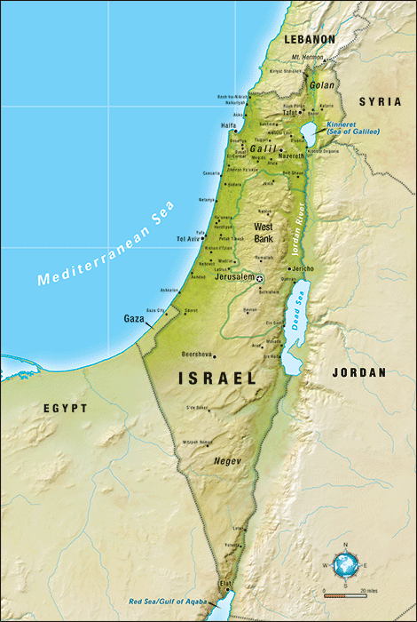 Israel Map Small  11 x 14 Inches