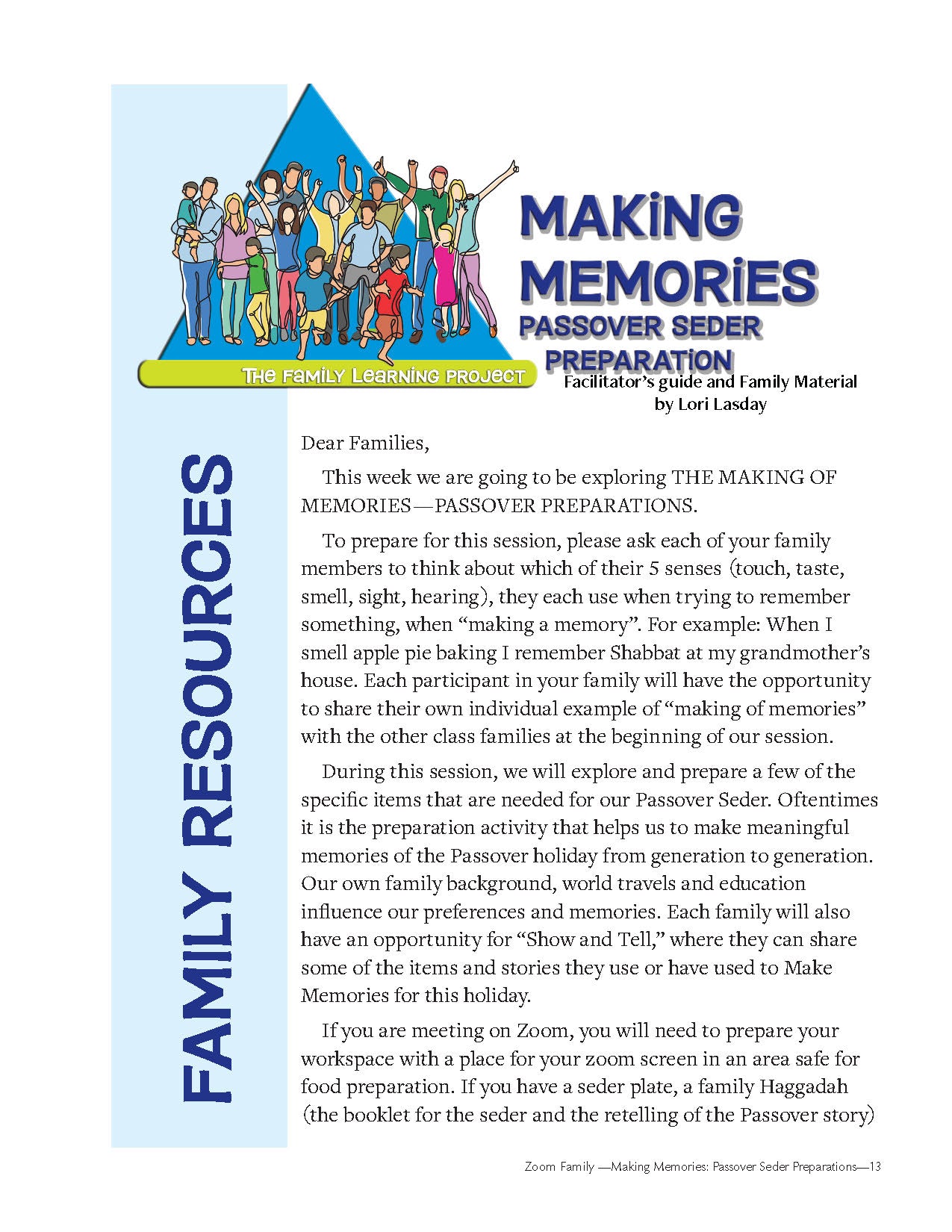 Family Learning Project: Making Memories: Passover Seder Preparations